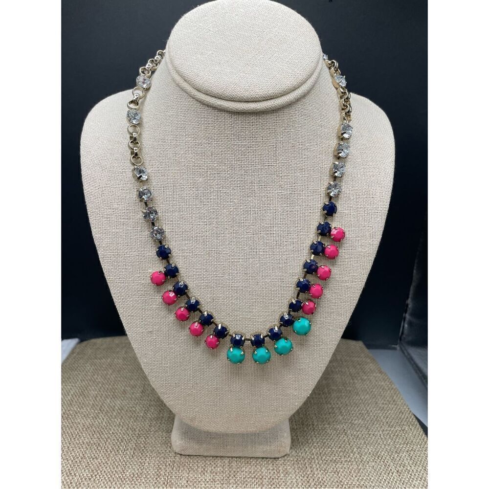 J. Crew Multicolor Jeweled Statement Necklace Adjustable Lobster Clasp